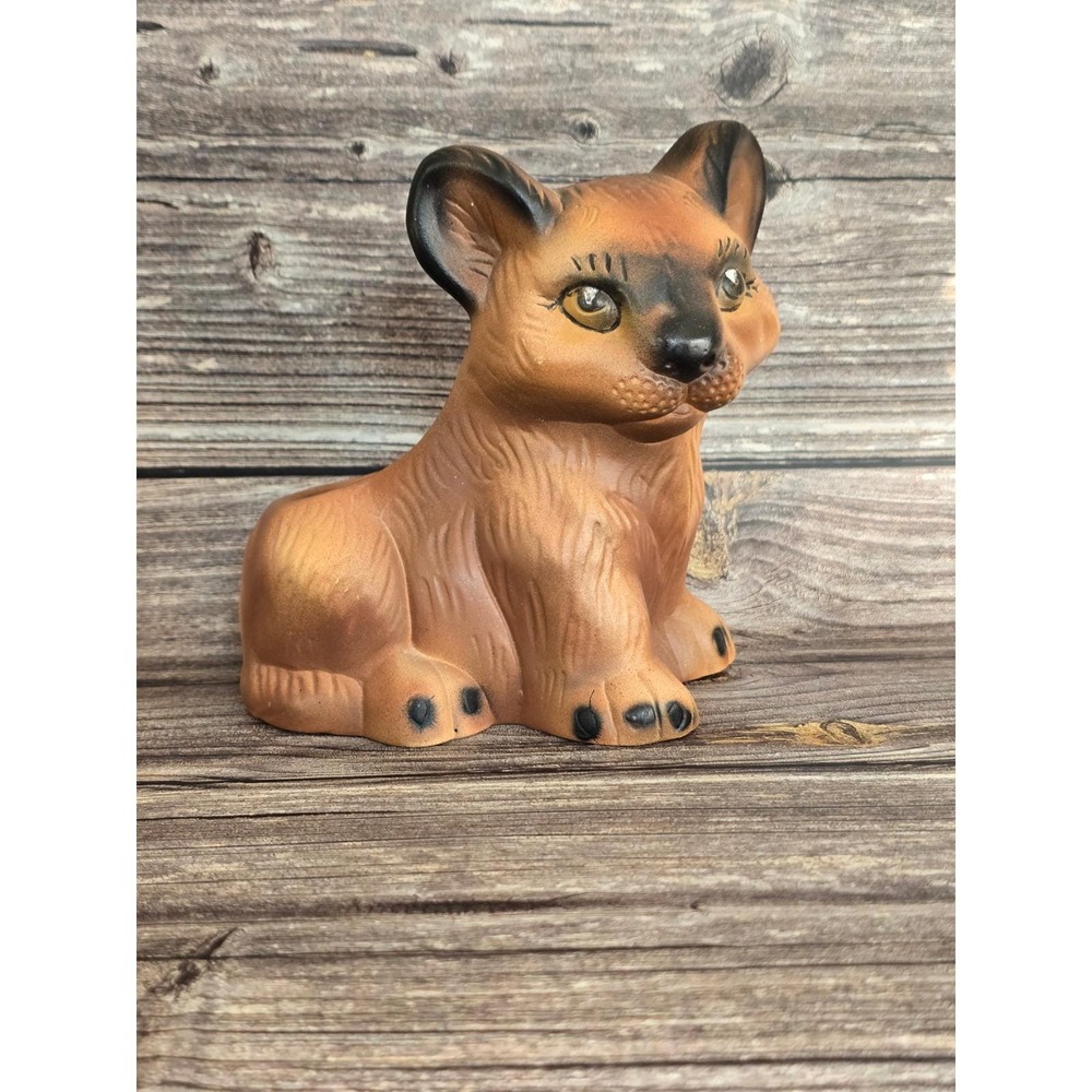 Vintage Ceramic Lion Cub Planter Safari Nursery Decor Matte Brown Figurine